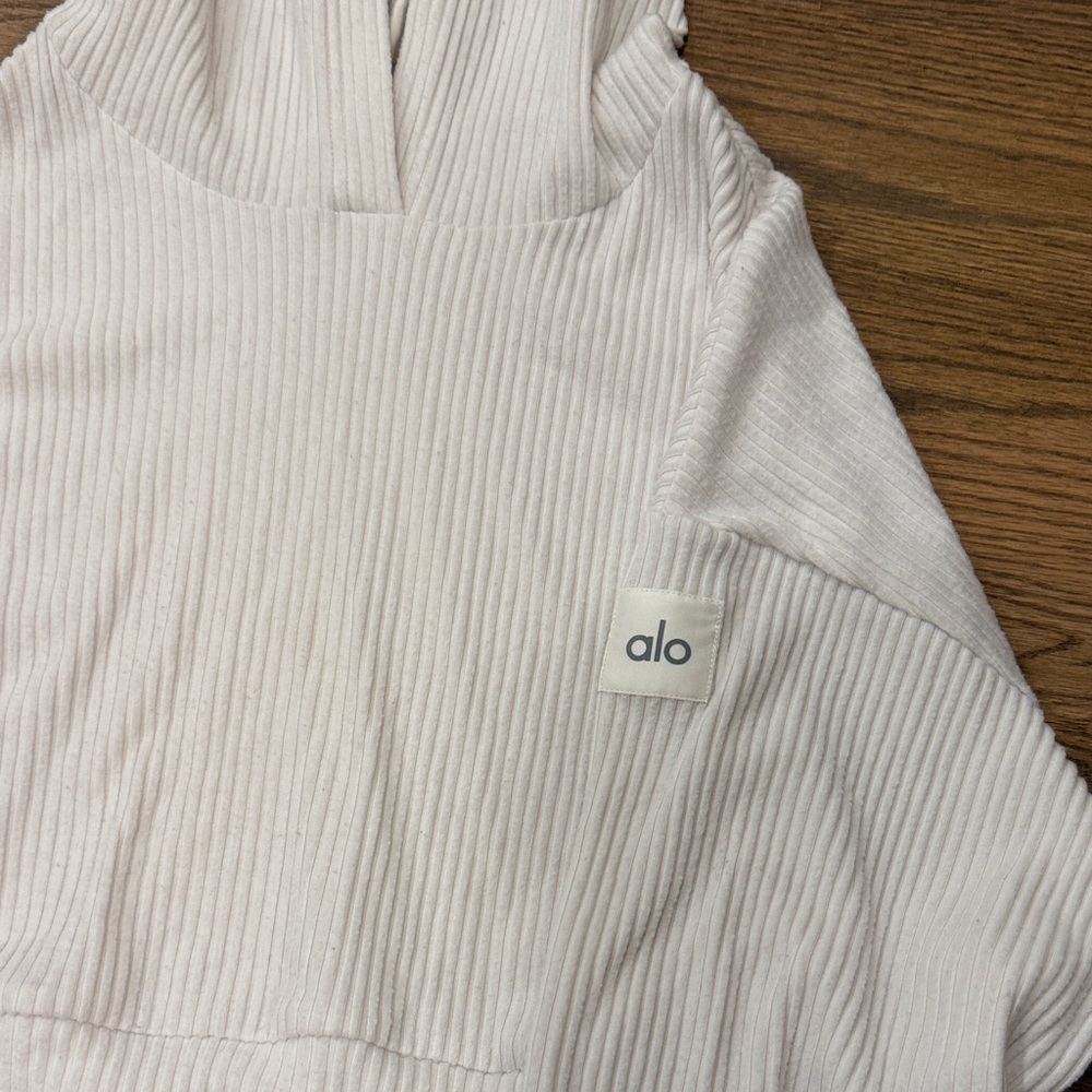 ALO Cream Ribbed Hoodie - Picture 10 of 13